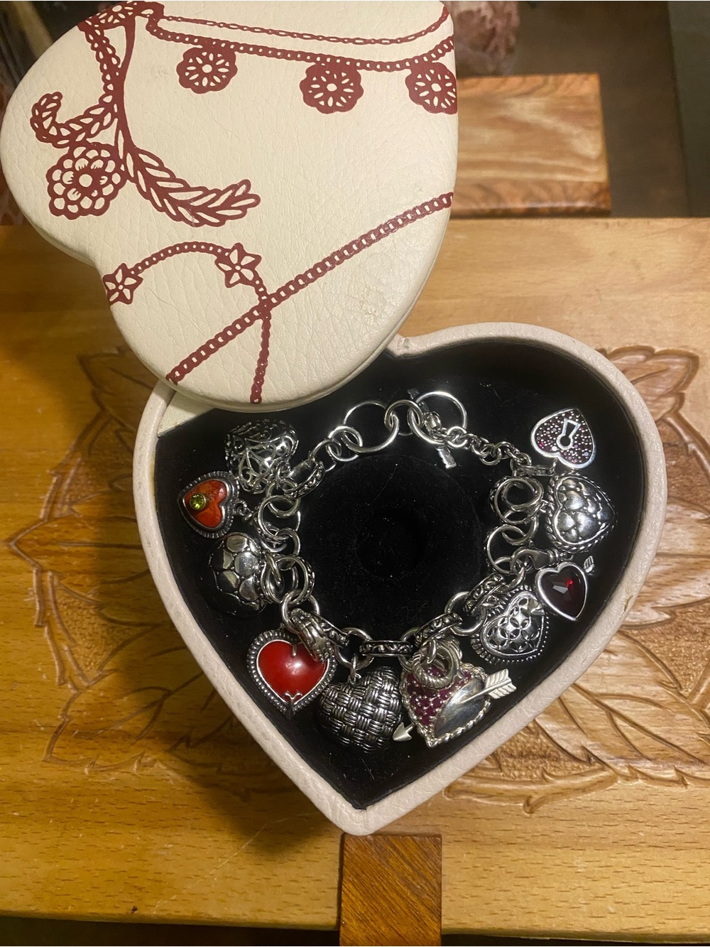 Vintage Puffy Heart Charm Sterling Bracelet with Designer charms added